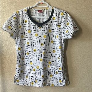 Dickies White Emoji Print Scrub Top